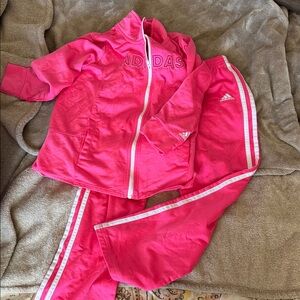 Adidas Bold Pink Tracksuit with White Stripes